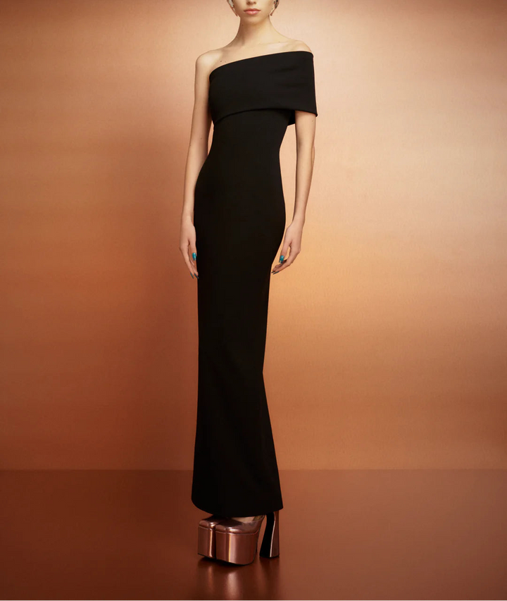 off-shoulder sleek column dress with folded neckline – LORIN