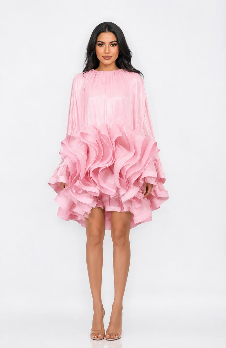 Oversized Ruffle Chiffon Mini Dress - Blossom