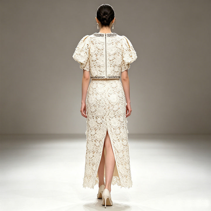 Embellished Lace Cape Sleeve Maxi Dress - Elegant