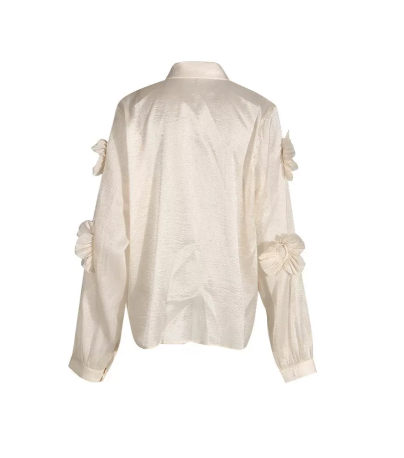 Ivory 3D Floral Appliqué Shirt – BLOOM