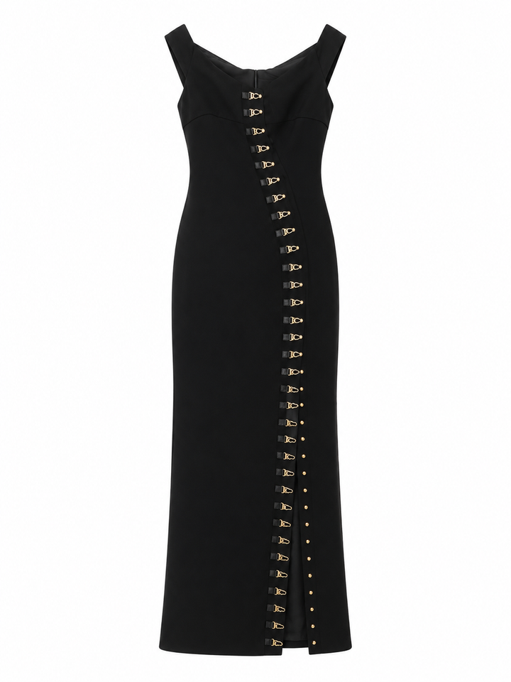 Burgundy Off-Shoulder Buckle Gown – Allure