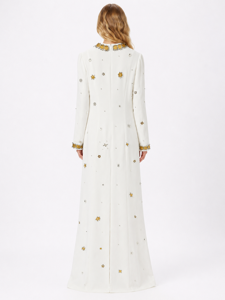 Crystal Embellished Maxi Dress - Ivory