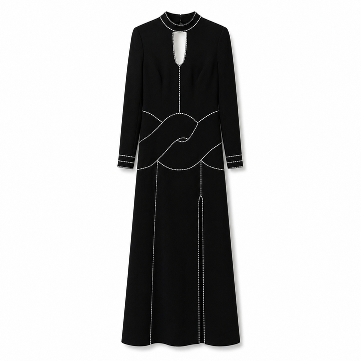 Embellished Cutout Long Sleeve Maxi Dress - Soft