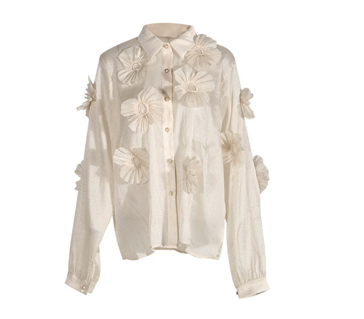 Ivory 3D Floral Appliqué Shirt – BLOOM