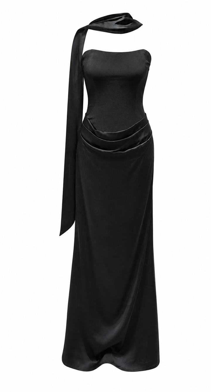 Black Corset Satin Maxi Dress – NOIRELLE
