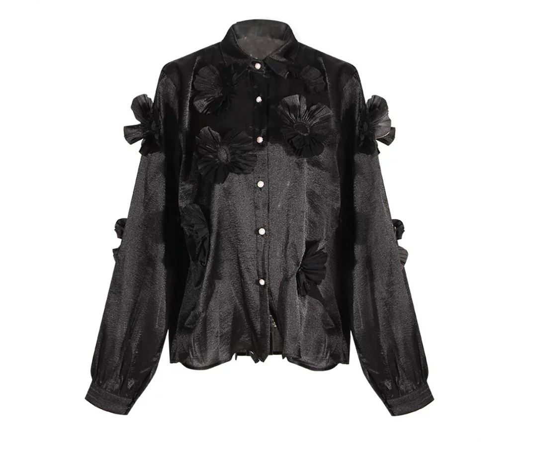 Ivory 3D Floral Appliqué Shirt – BLOOM