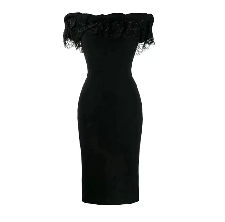 Black Off-Shoulder Lace Midi Dress – Noir