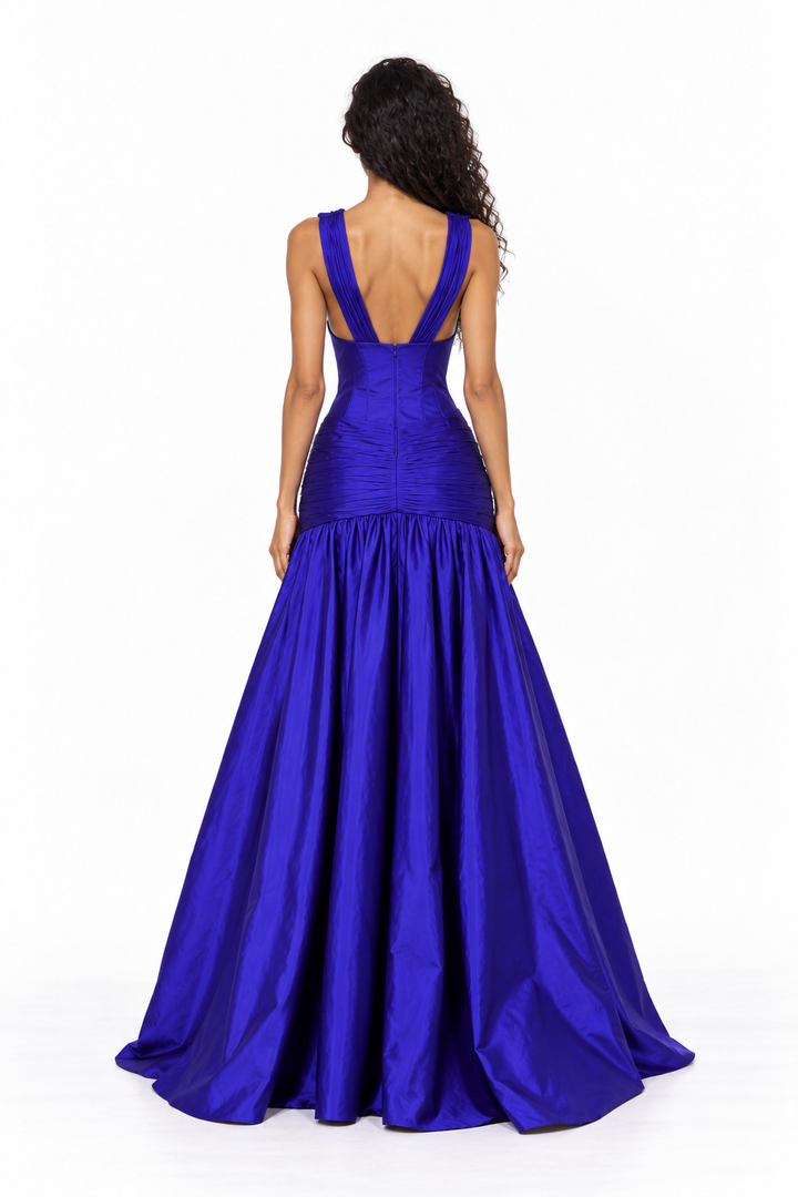 Royal Purple Satin Deep V-Neck Maxi Dress - Violet