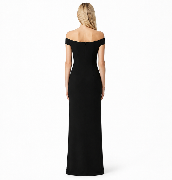 Burgundy Off-Shoulder Buckle Gown – Allure