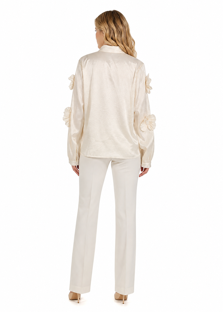 Ivory 3D Floral Appliqué Shirt – BLOOM