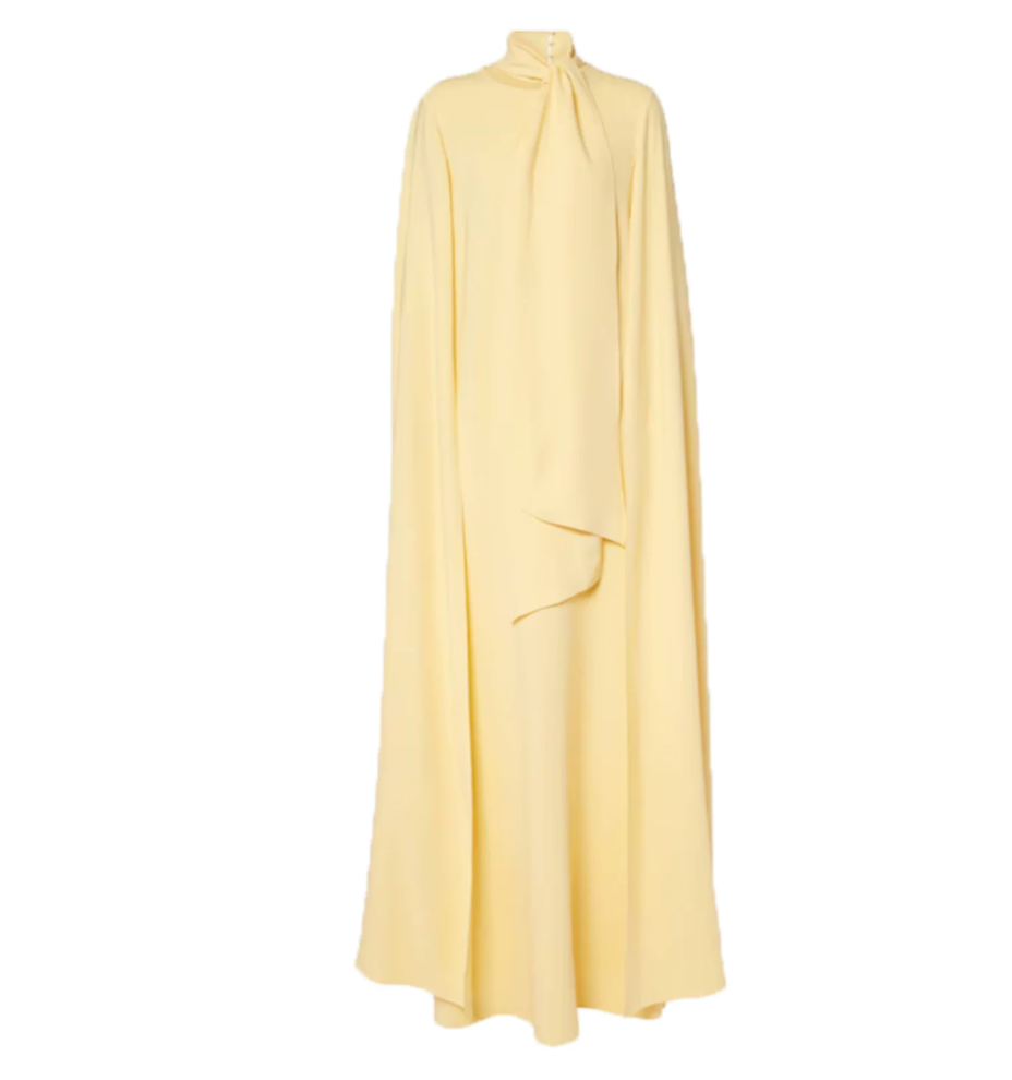 Tie-Neck Cape Gown – Butter