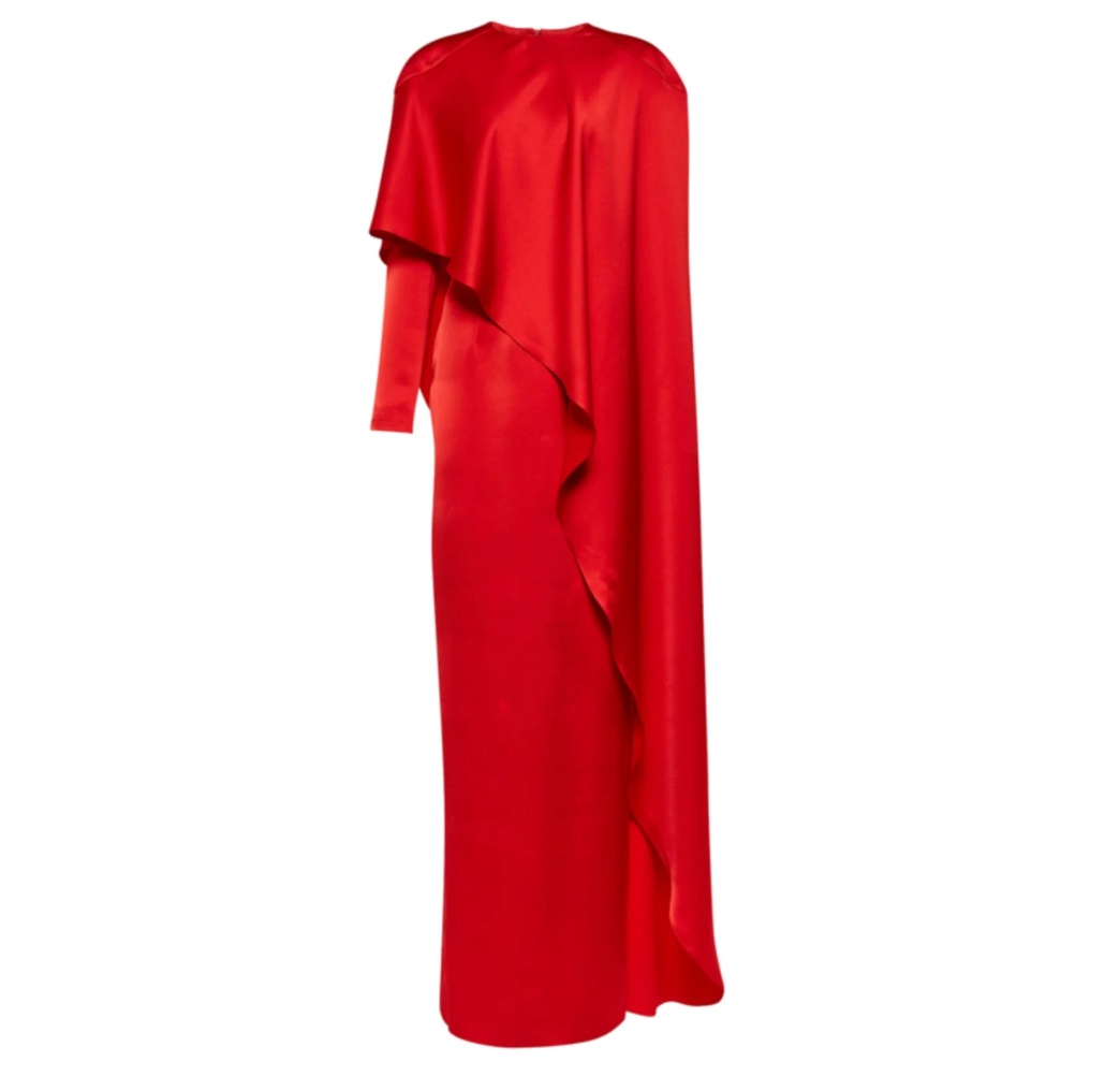 Asymmetric Draped Maxi Dress – Crimson