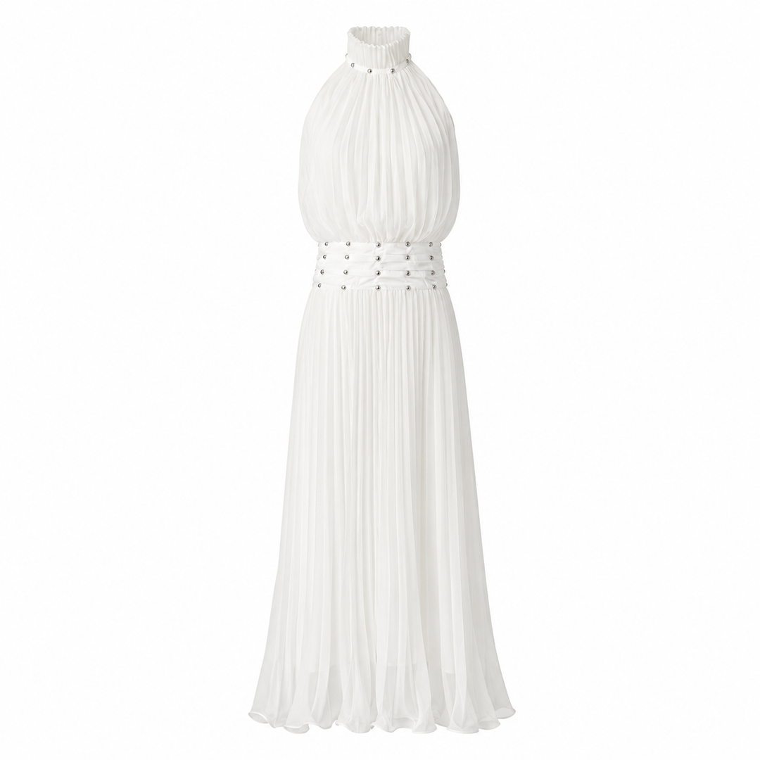 Pearl Pleated Halter Maxi Dress — Serenity
