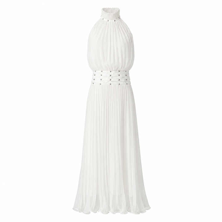 Pearl Pleated Halter Maxi Dress — Serenity