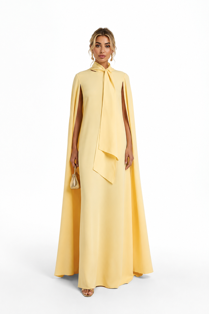 Tie-Neck Cape Gown – Butter