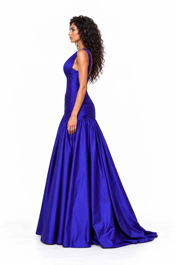 Royal Purple Satin Deep V-Neck Maxi Dress - Violet