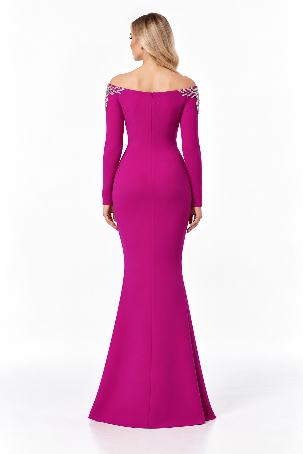 Crystal Off-Shoulder Long Sleeve Evening Gown - Radiance