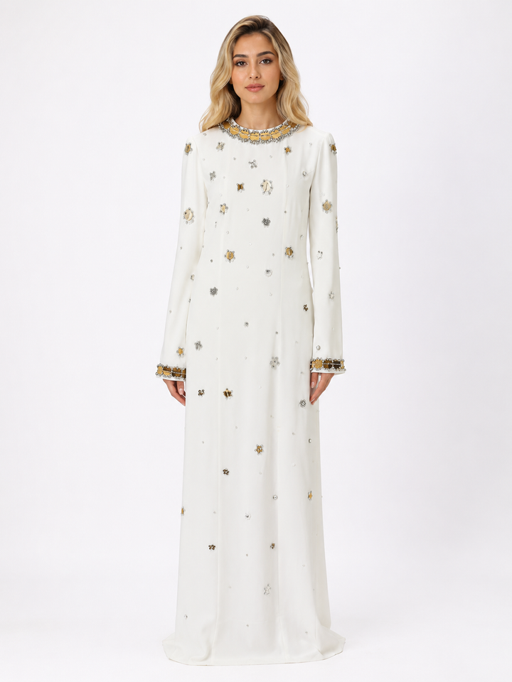 Crystal Embellished Maxi Dress - Ivory
