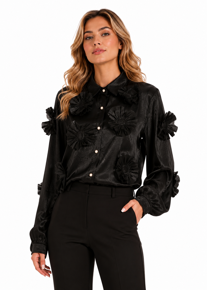 Ivory 3D Floral Appliqué Shirt – BLOOM