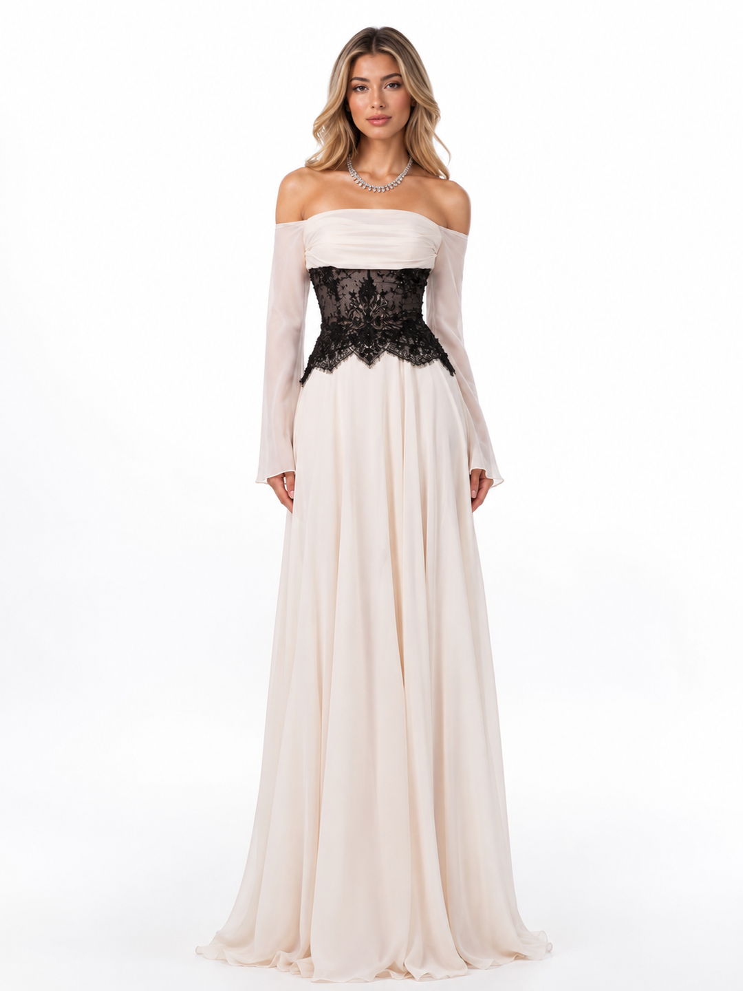 Off-Shoulder Lace Corset Gown - Royal