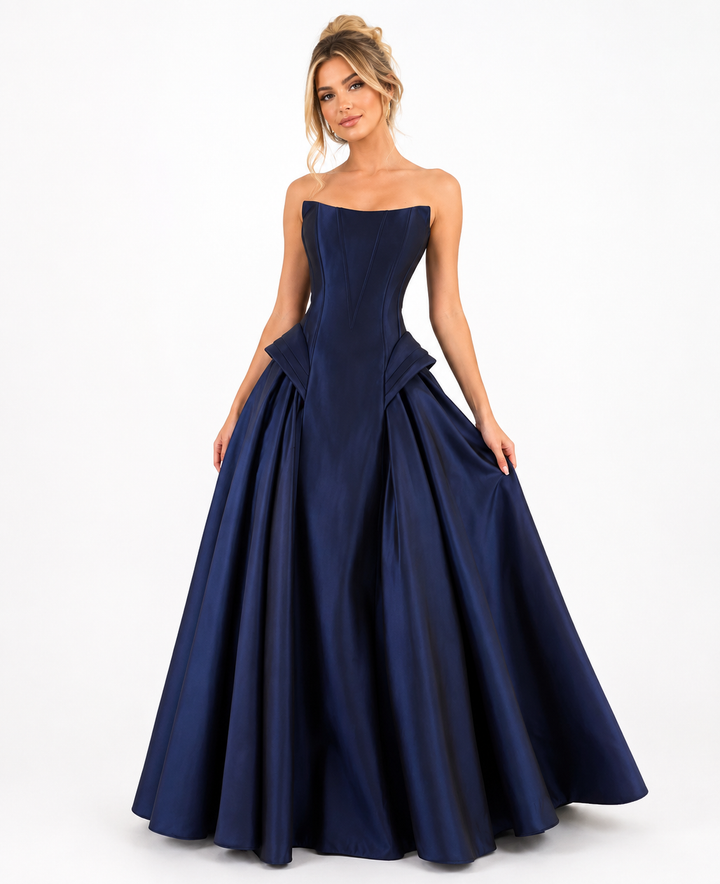 Corset Overskirt Evening Gown - Navy