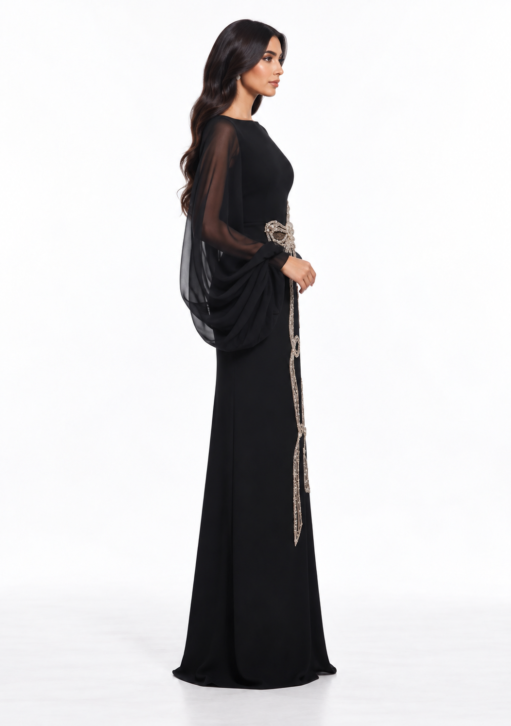 Black Crystal Bow Gown -Bellavique