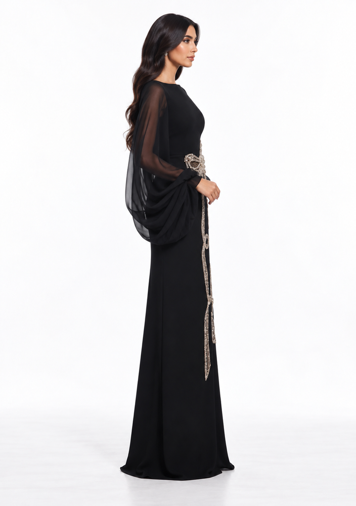 Black Crystal Bow Gown -Bellavique