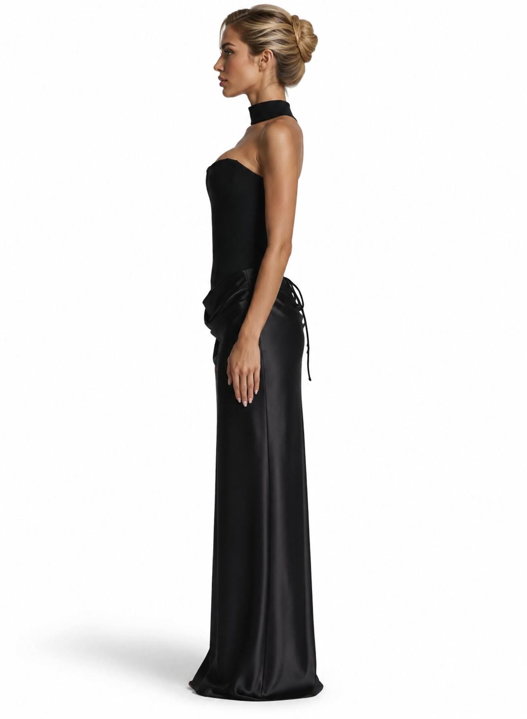 Black Corset Satin Maxi Dress – NOIRELLE