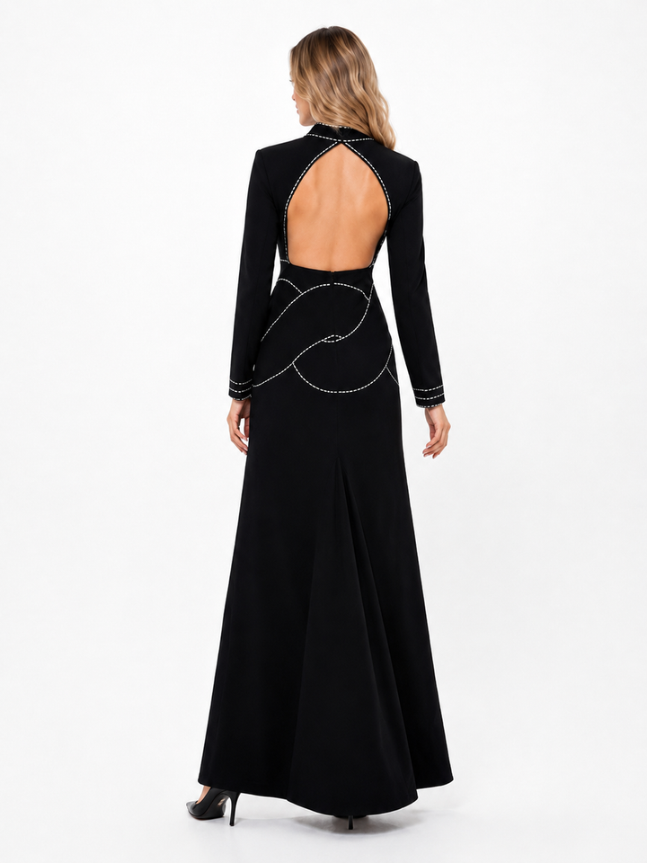Embellished Cutout Long Sleeve Maxi Dress - Soft