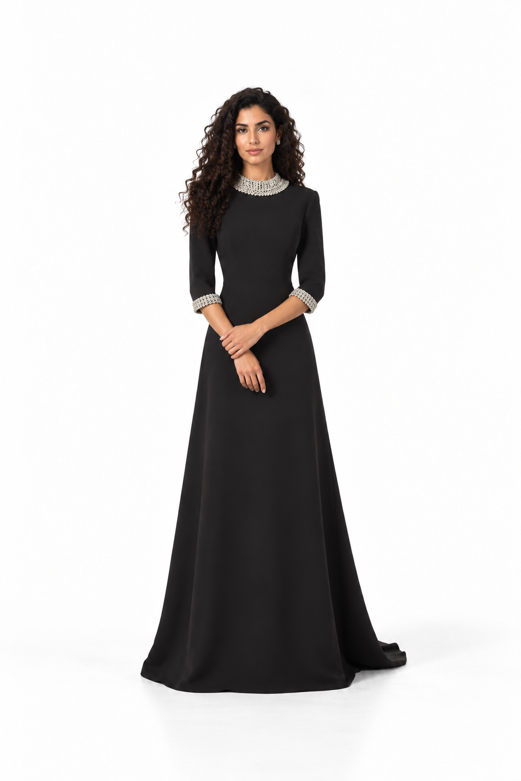 Black Crystal Embellished Evening Maxi Dress - Olivia