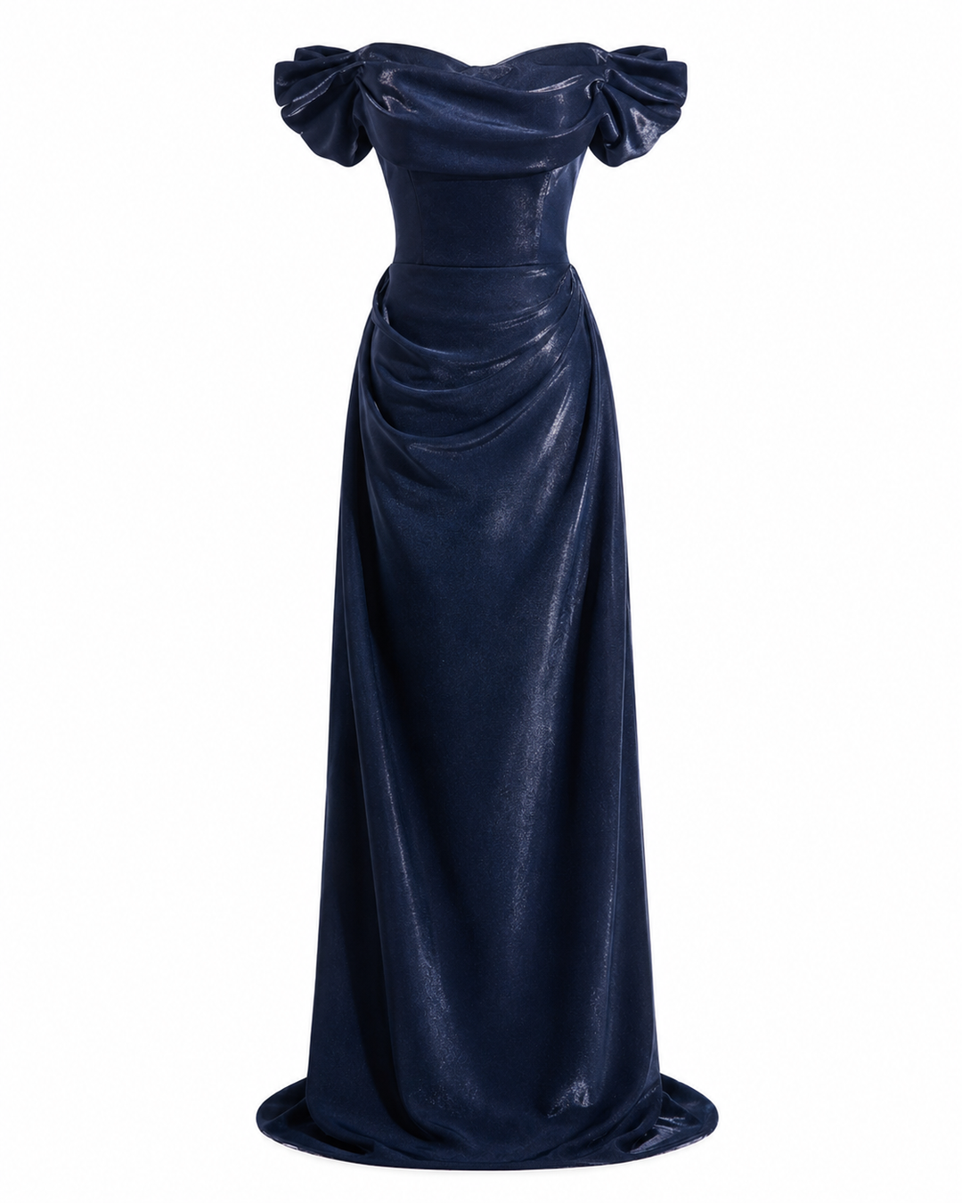 Off-Shoulder Satin Evening Gown - Midnight
