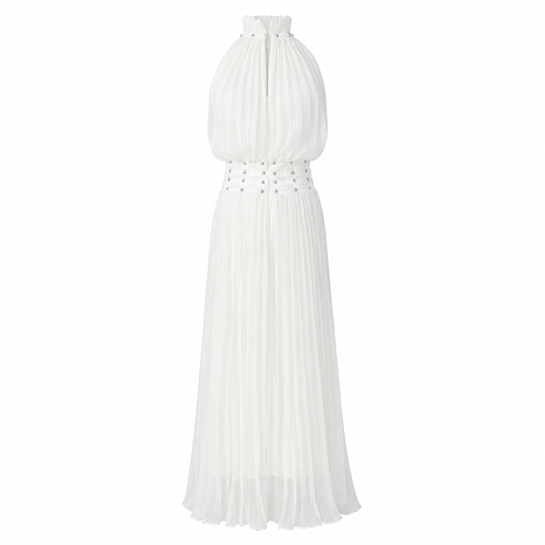 Pearl Pleated Halter Maxi Dress — Serenity