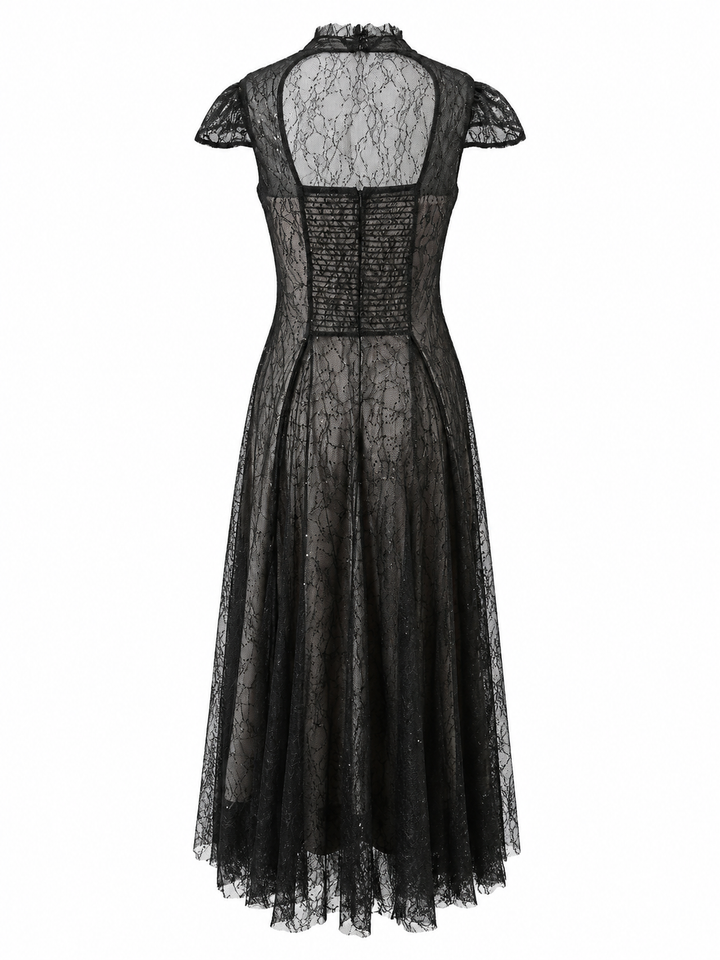 Midnight Lace A-Line Evening Dress — Noir