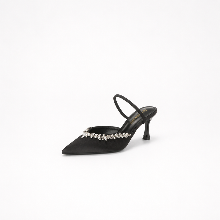 Satin pointed-toe mule with crystal strap - VERANA