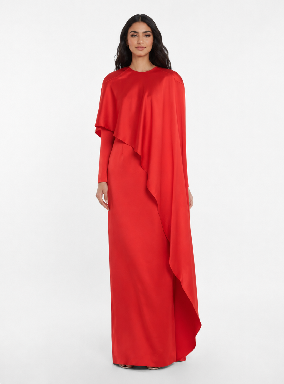 Asymmetric Draped Maxi Dress – Crimson