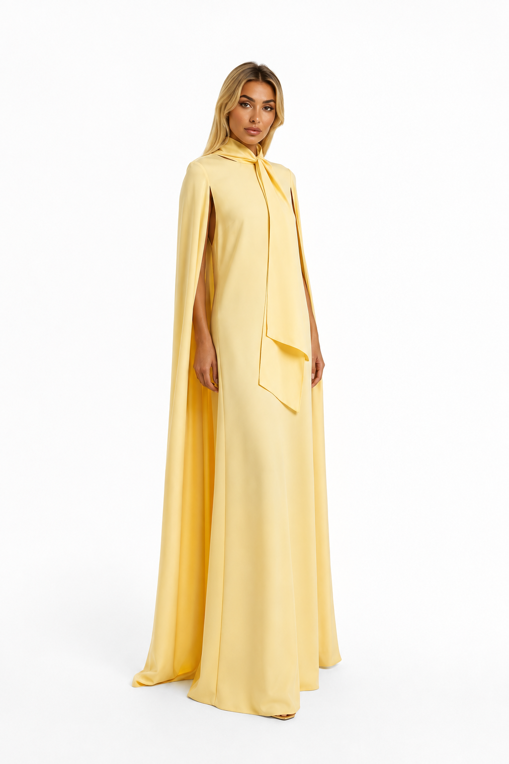 Tie-Neck Cape Gown – Butter