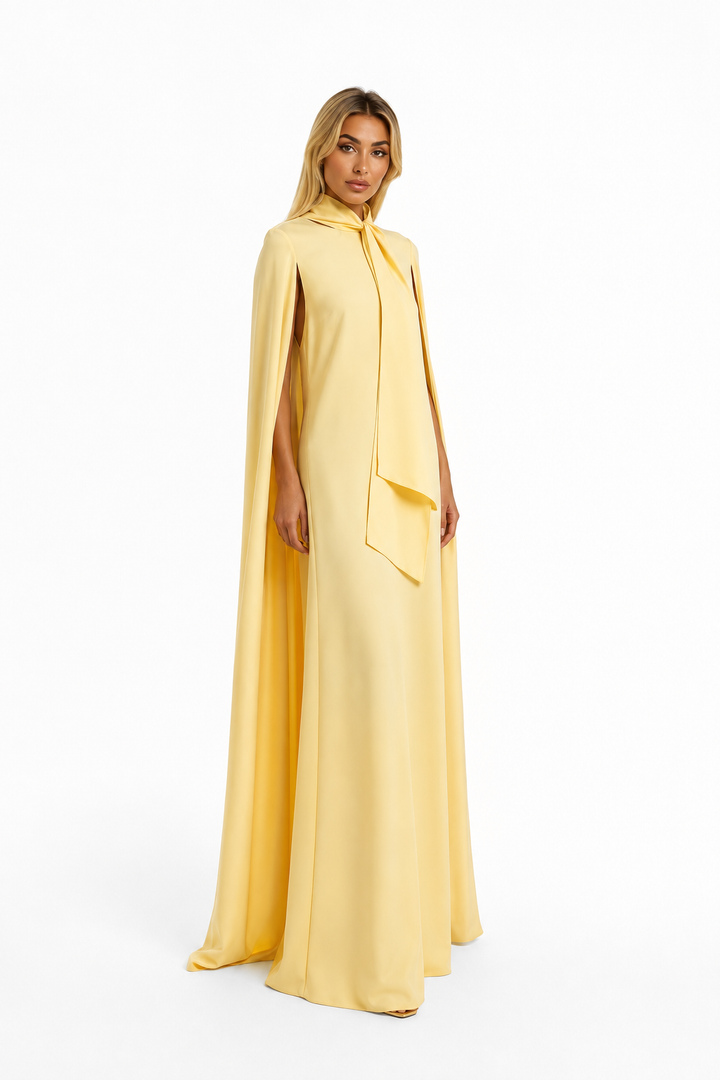 Tie-Neck Cape Gown – Butter
