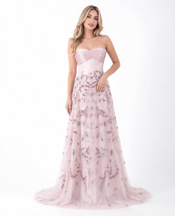 Embellished Strapless Evening Gown – BLUSHIA