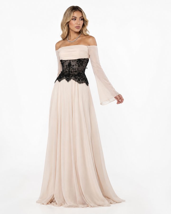 Off-Shoulder Lace Corset Gown - Royal