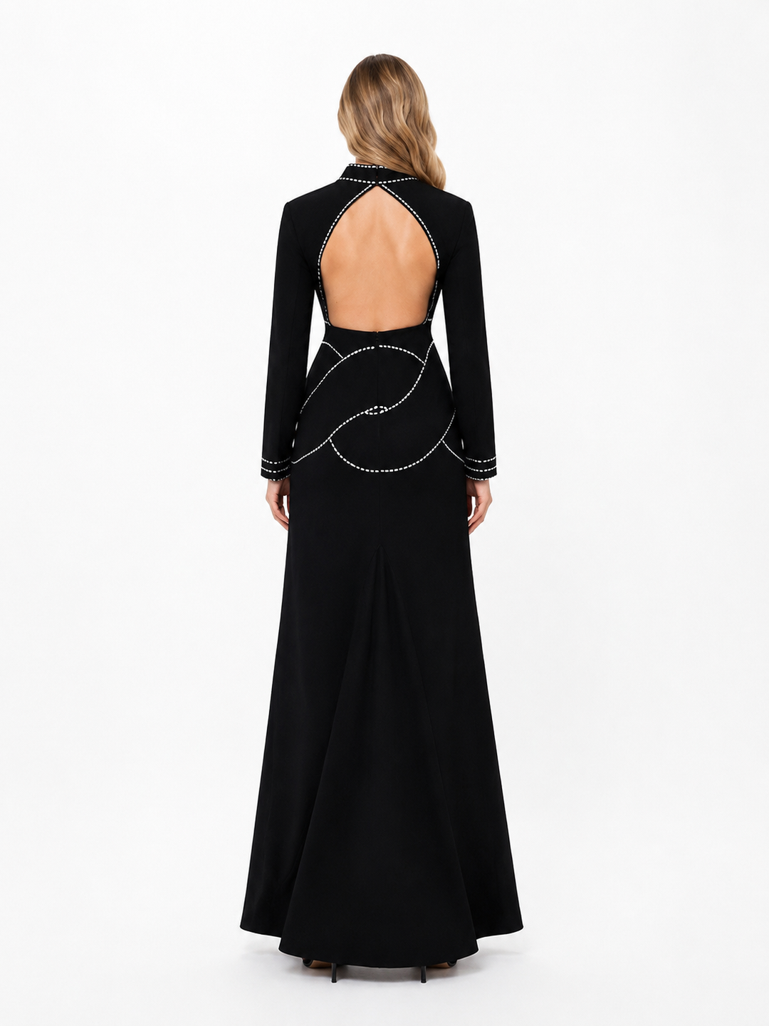 Embellished Cutout Long Sleeve Maxi Dress - Soft