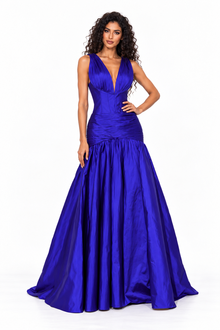 Royal Purple Satin Deep V-Neck Maxi Dress - Violet