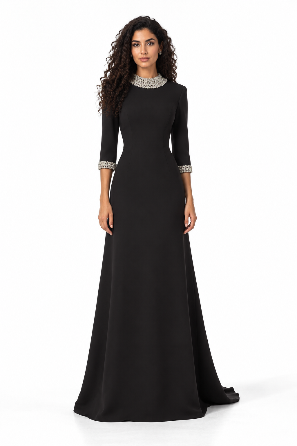Black Crystal Embellished Evening Maxi Dress - Olivia