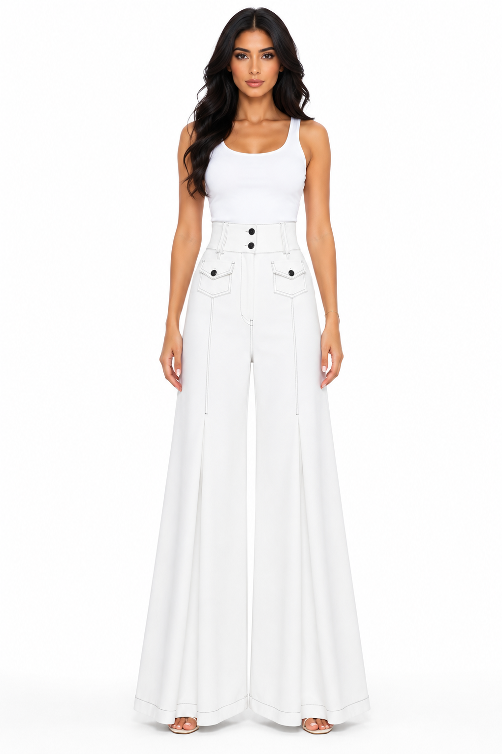 High-Waisted Flared Wide Leg Pants - Noir