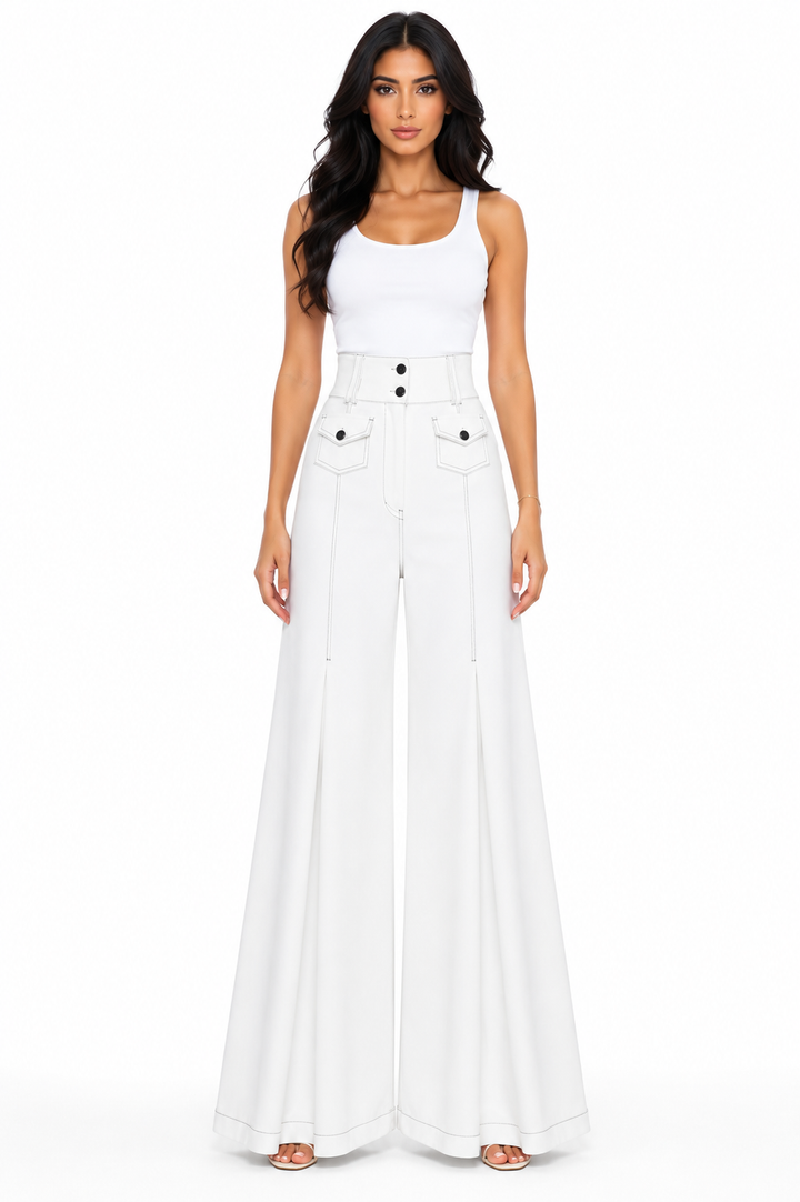 High-Waisted Flared Wide Leg Pants - Noir
