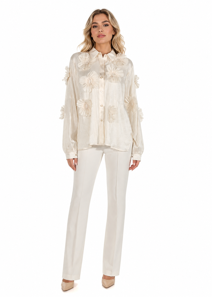 Ivory 3D Floral Appliqué Shirt – BLOOM