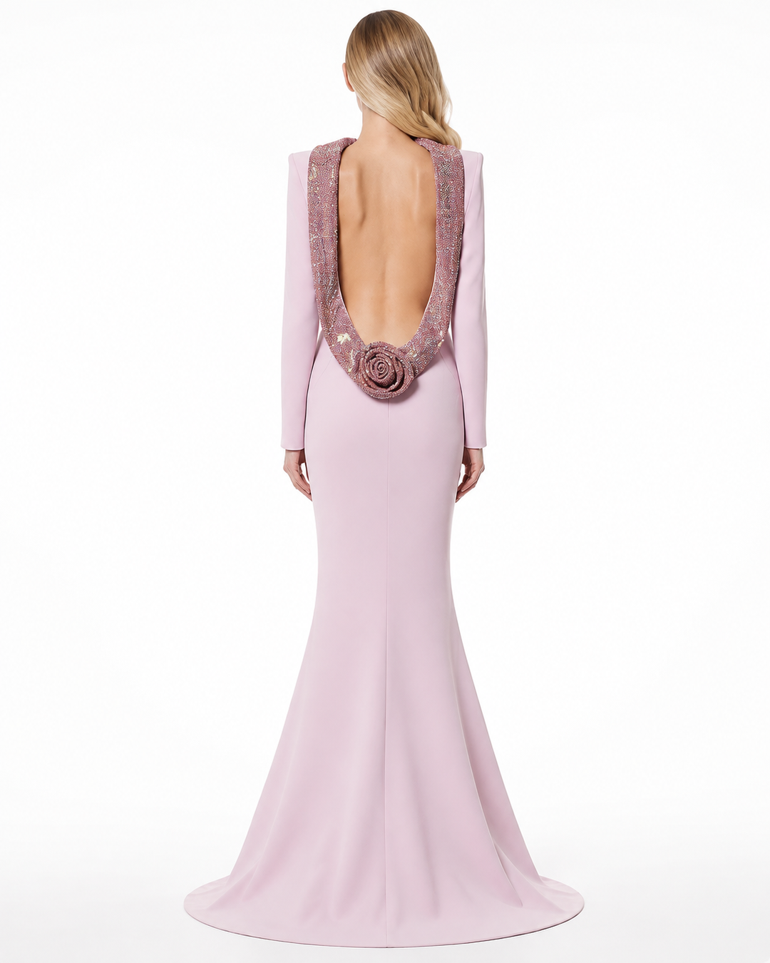 Pink Embellished High-Neck Mermaid Gown – Roselle