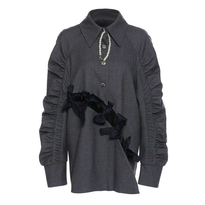 ruched long-sleeve jacket with bow detailing – BERIDE