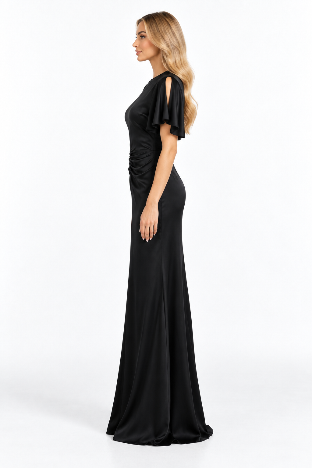 Ruched Short-Sleeve Gown - ELIANA