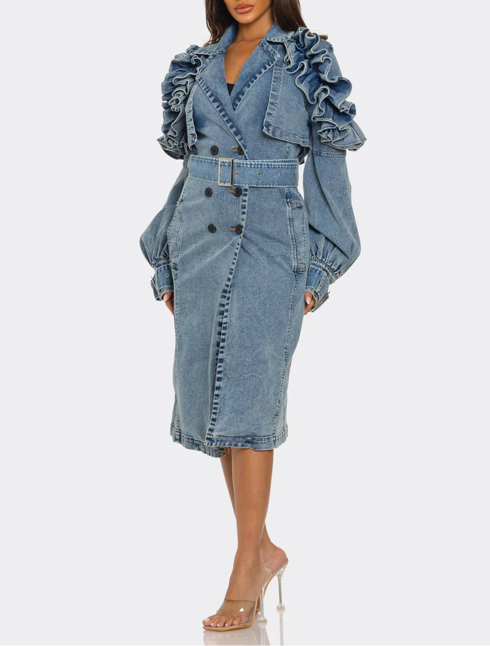 Geplooide top met uitlopende mouwen en maxi-rok set met tailleband – Rosiny 