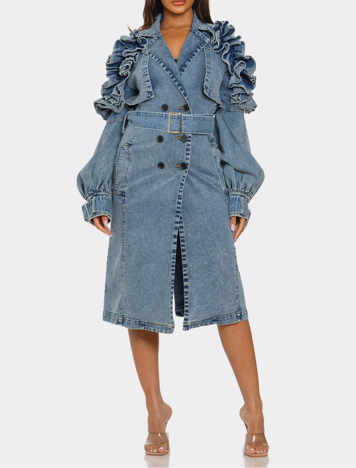 Geplooide top met uitlopende mouwen en maxi-rok set met tailleband – Rosiny 